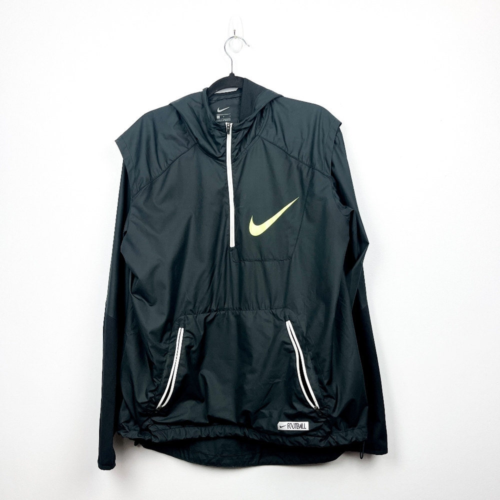Nike Black Long Sleeve Athletic Jacket with Neon Yellow Logo